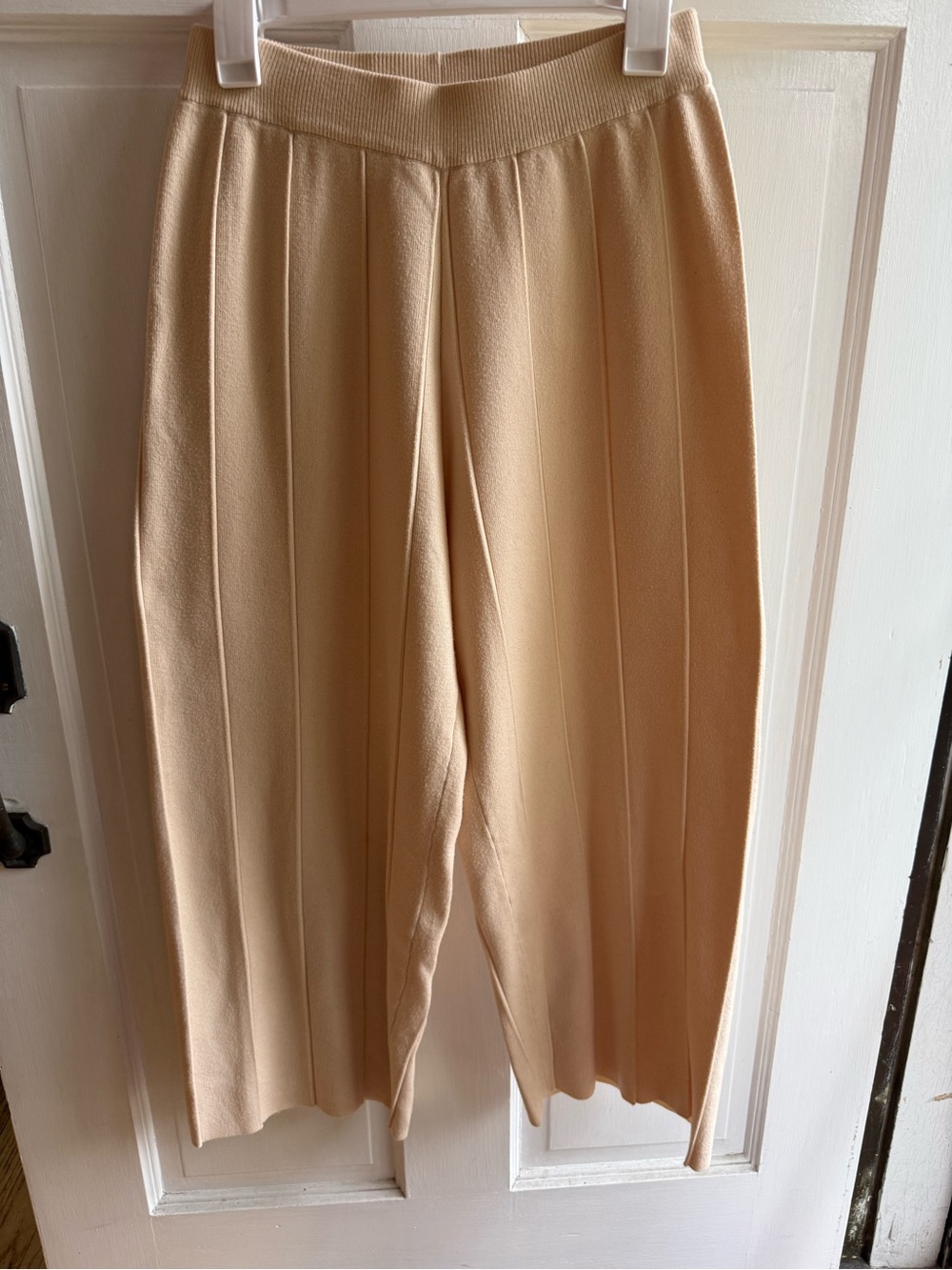 Women's Cream Wide-Leg Knit Pants